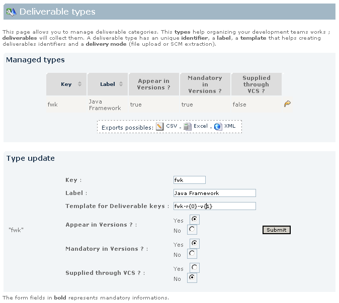 Deliverable types management