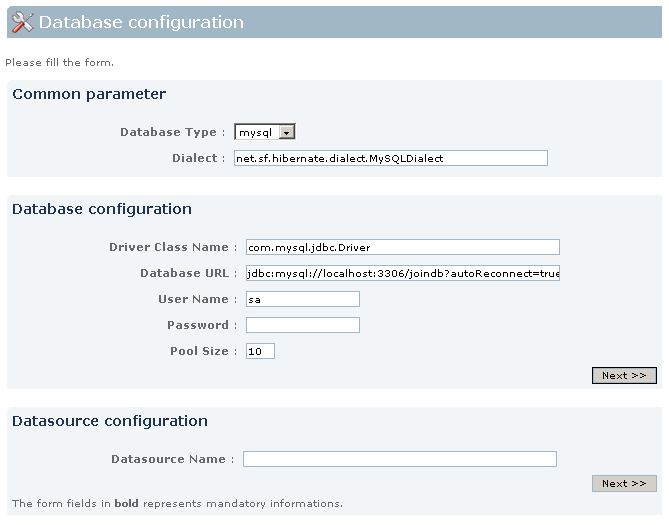 Configuring database